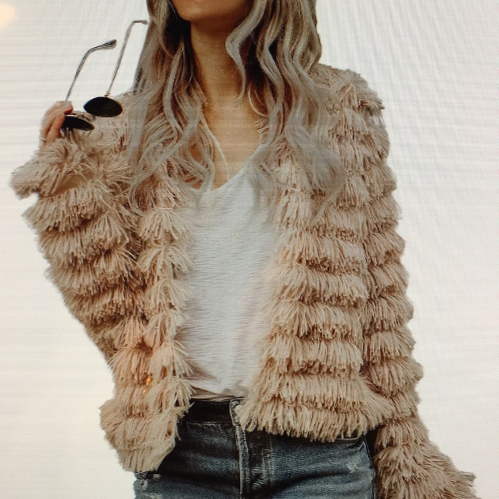 Womens Fall open front cardigan vintage look shaggy jacket